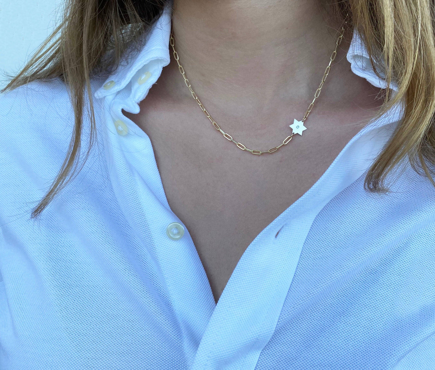 Star of David Diamond Paperclip Necklace