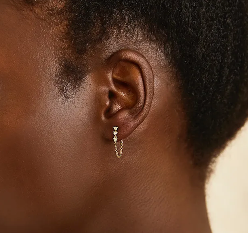 Triple Prong Set Drop Chain Earrings