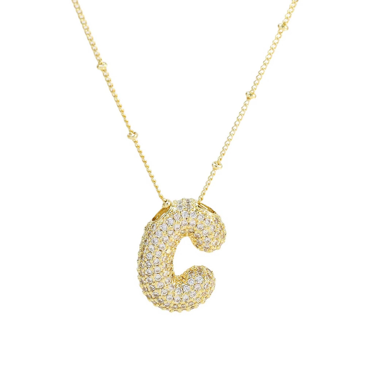 Initial CZ Balloon Bubble 18K Gold Necklace